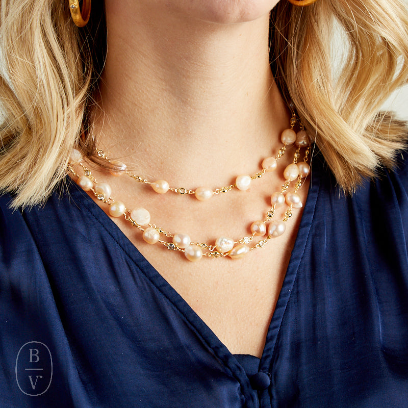 Virtue PEARL ROSARY TRIPLE LAYER NECKLACE PLAIN