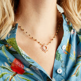 Virtue GOLD RHINESTONE STARBURST ROSARY NECKLACE