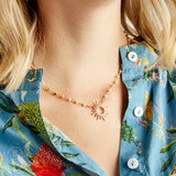Virtue GOLD RHINESTONE STARBURST ROSARY NECKLACE