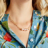 Virtue LARGE PAPERCLIP CHAIN TRIPLE PEARL NECKLACE