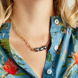 Virtue LARGE PAPERCLIP CHAIN TRIPLE PEARL NECKLACE
