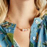 Virtue LARGE PAPERCLIP CHAIN TRIPLE PEARL NECKLACE