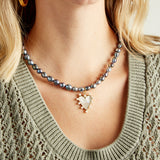 Virtue STUDDED PEARL HEART PEARL NECKLACE