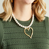 Virtue GOLD LARGE HAMMERED HEART PEARL NECKLACE