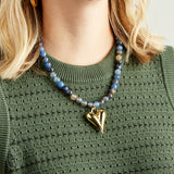 Virtue GOLD PUFF HEART GEMSTONE NECKLACE