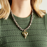 Virtue GOLD PUFF HEART GEMSTONE NECKLACE