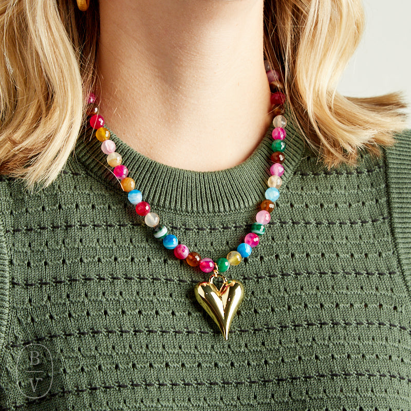 Virtue GOLD PUFF HEART GEMSTONE NECKLACE