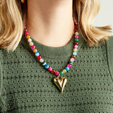 Virtue GOLD PUFF HEART GEMSTONE NECKLACE