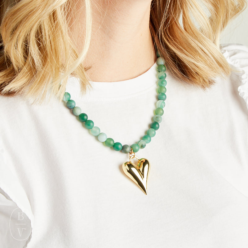 Virtue GOLD PUFF HEART GEMSTONE NECKLACE