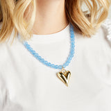 Virtue GOLD PUFF HEART GEMSTONE NECKLACE