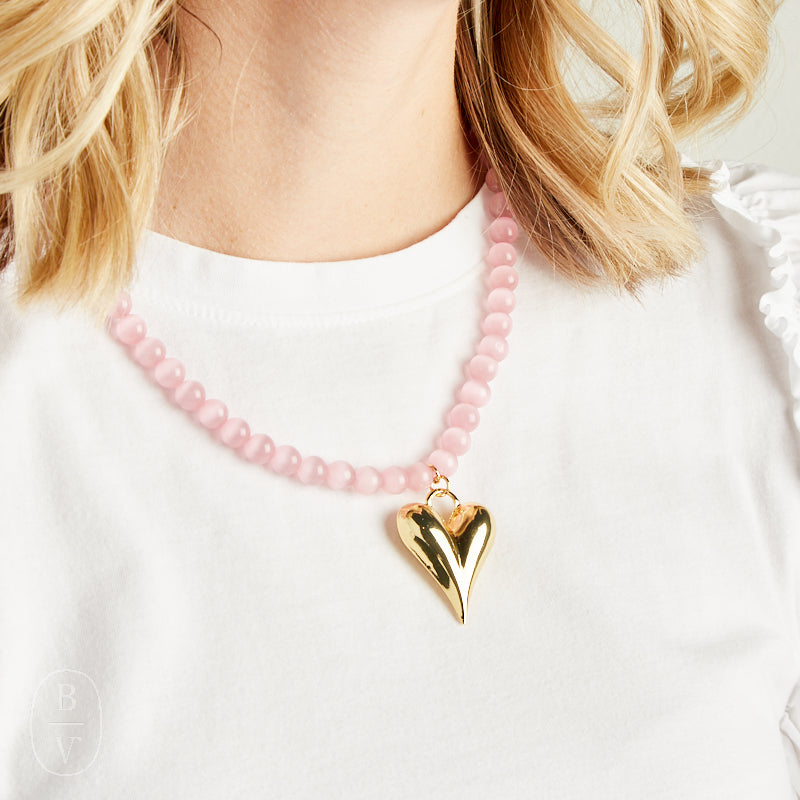 Virtue GOLD PUFF HEART GEMSTONE NECKLACE