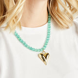 Virtue GOLD PUFF HEART GEMSTONE NECKLACE