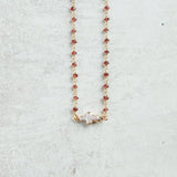 Virtue PEARL SIDEWAYS CROSS ROSARY NECKLACE Chocolate