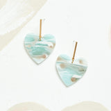 Virtue ACRYLIC HEART GOLD BAR POST EARRINGS Aqua Smoke