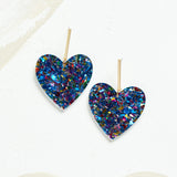 Virtue ACRYLIC HEART GOLD BAR POST EARRINGS Blue Party