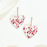 Virtue ACRYLIC HEART GOLD BAR POST EARRINGS Clear with Pink Foil