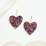 Virtue ACRYLIC HEART GOLD BAR POST EARRINGS Pink Party