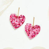 Virtue ACRYLIC HEART GOLD BAR POST EARRINGS Pink with Pink Foil