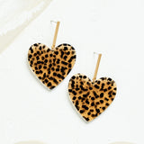 Virtue ACRYLIC HEART GOLD BAR POST EARRINGS Spotted Cheetah