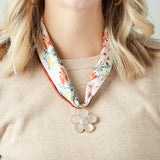 Virtue WHITE ORNATE FLOWER SCARF NECKLACE Brick Floral