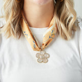 Virtue WHITE ORNATE FLOWER SCARF NECKLACE Marigold Flowers