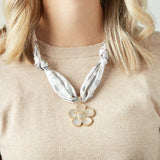 Virtue WHITE ORNATE FLOWER SCARF NECKLACE Taupe Fan