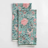 Pomegranate BUTTERFLY GARDEN TEA TOWELS SET OF 2 Aqua Rose