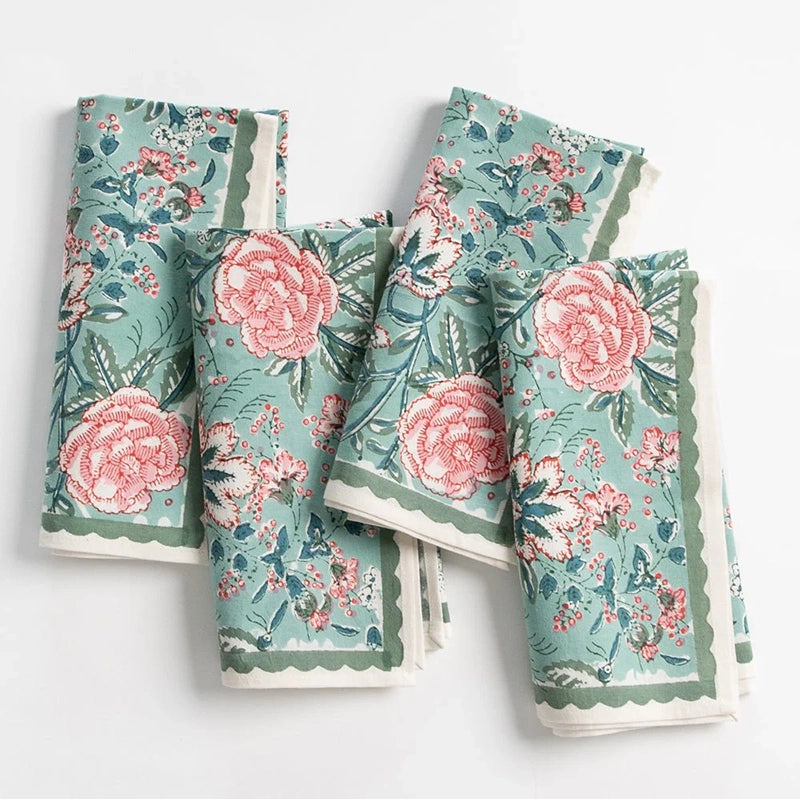 Pomegranate BUTTERFLY GARDEN NAPKIN SET OF 4 Aqua Rose