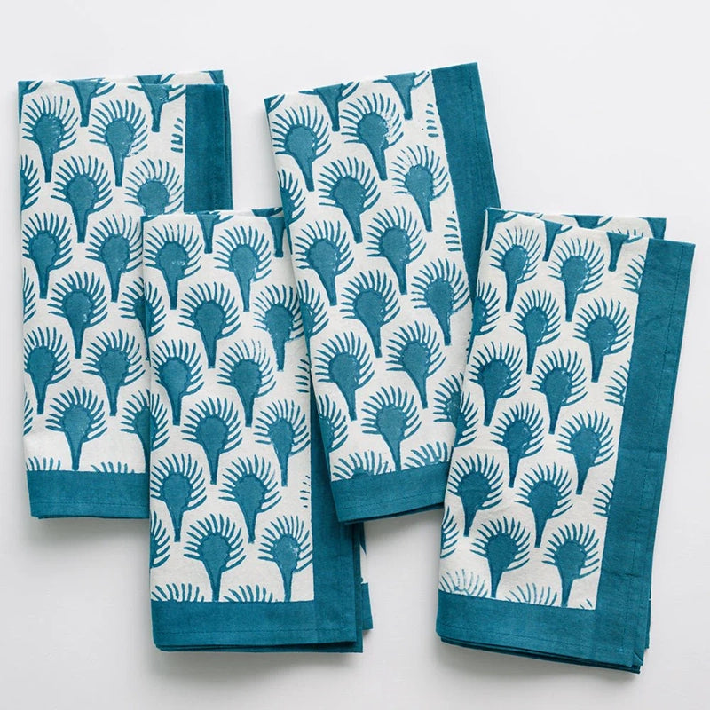 Pomegranate GEO FEATHER NAPKIN SET OF 4 Teal