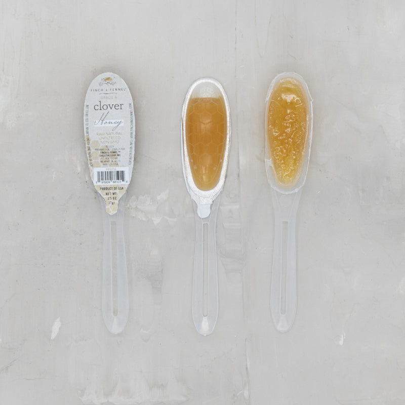 Finch + Fennel GRADE A UNFILTERED CLOVER HONEY FILLED SINGLE USE SPOON