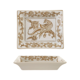BIRD AND BOTANICALS MOTIF STONEWARE DISH