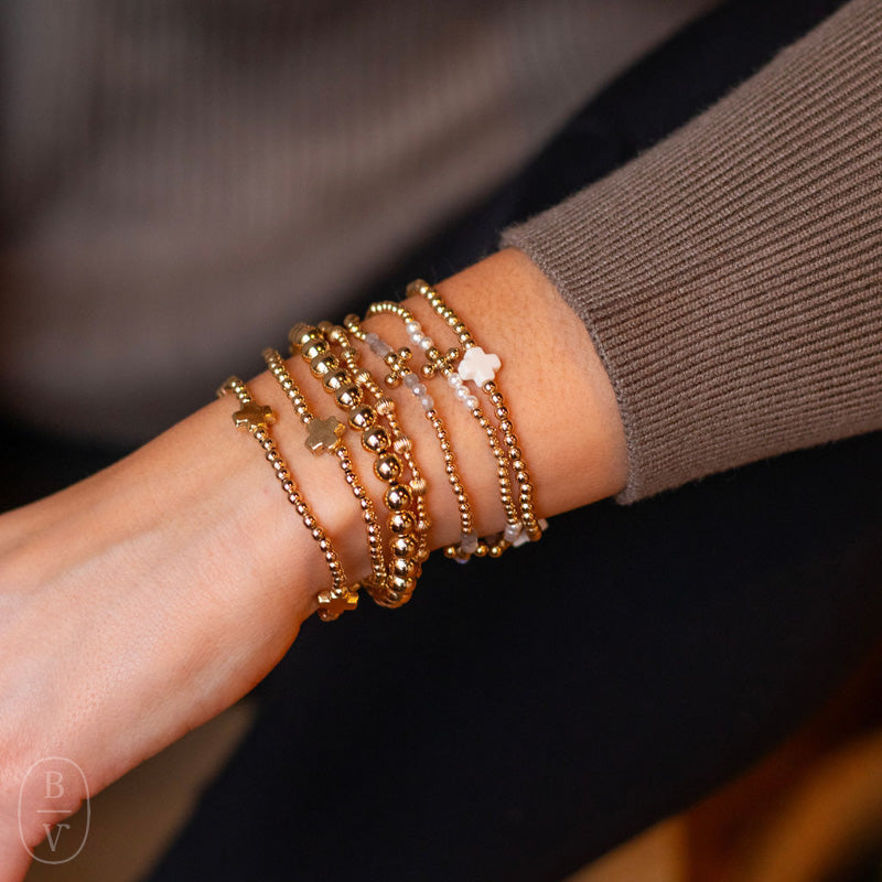 eNewton Design EXTENDS SIGNATURE CROSS GOLD PATTERN BEAD BRACELET 7.25