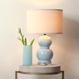 Jamie Young Company BUBBLE TABLE LAMP Blue Glass Linen Drum