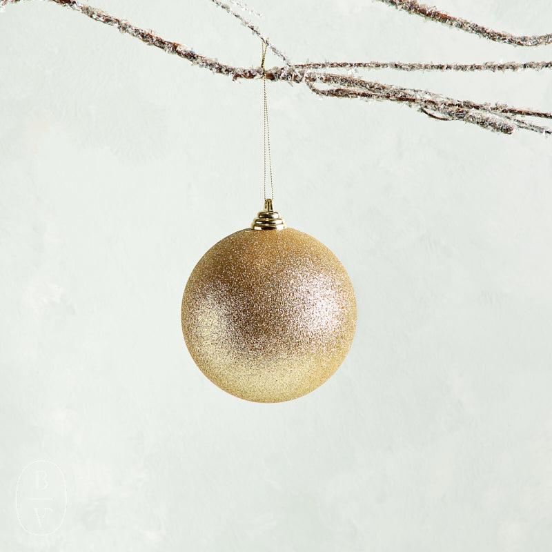 K and K Interiors ROUND GLITTERED SHATTERPROOF ORNAMENT Gold 4.5