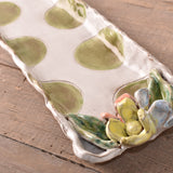 Dixie Pottery HOSTESS TRAY WITH TRICOLOR FLOWERS AND LEAVES