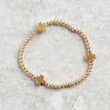 eNewton Design EGIRL SIGNATURE CROSS GOLD PATTERN BEAD BRACELET 5.5" Gold 3mm