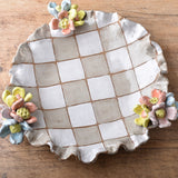 Dixie Pottery XL 14 BOWL WITH FLOWERS CHECKERBOARD 11 FLOWERS 1
