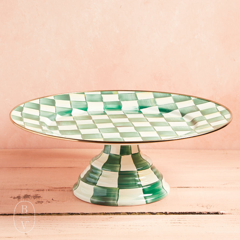 MacKenzie-Childs PEDESTAL PLATTER Emerald Check Large