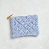 Creative Co-op METALLIC THREAD QUILTED COTTON VELVET POUCH Periwinkle