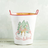 Creative Co-op HOLIDAY METAL BUCKET WITH HANDLES Merry and Bright