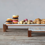 Creative Co-op MARBLE AND ACACIA WOOD PEDESTAL