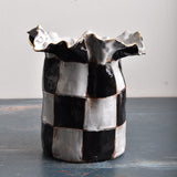 Dixie Pottery BELLA VASE NO 3 8X7 CHECKERBOARD WITH 24K GOLD LUSTER RIM 3