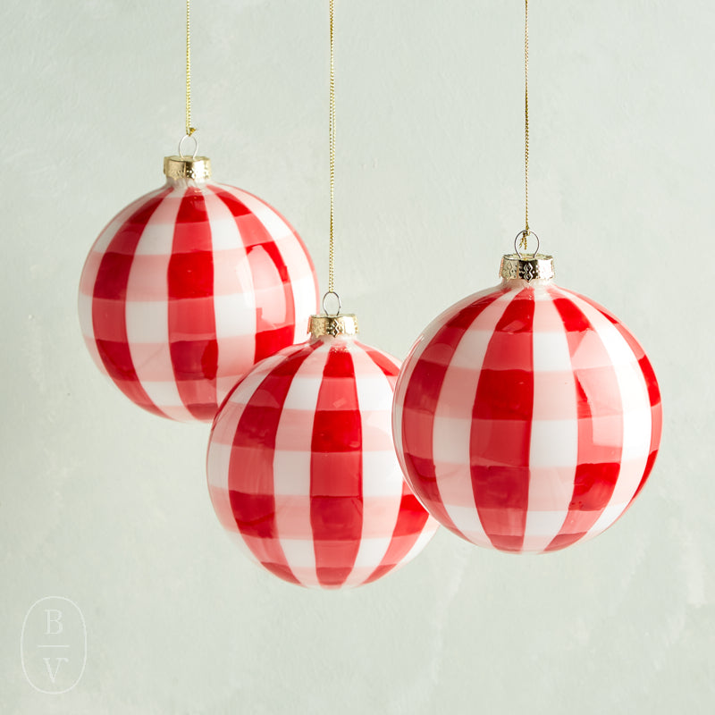 Raz Imports RED GINGHAM GLASS BALL ORNAMENT