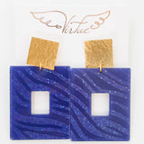Virtue GOLD SQUARE POST ACRYLIC RECTANGLE EARRINGS Blue Metallic Zebra