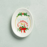 Creative Co-op STONEWARE DISH WITH HOLIDAY MESSAGE Seasons Greetings