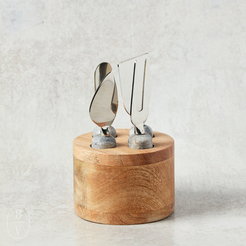 Creative Co-op CHEESE SERVER SET WITH MANGO WOOD STAND