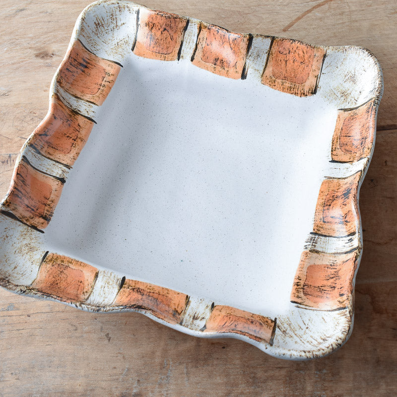 Etta B Pottery GAMEDAY MEDIUM SQUARE BOWL Orange