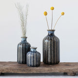 ROUND EMBOSSED STONEWARE VASE