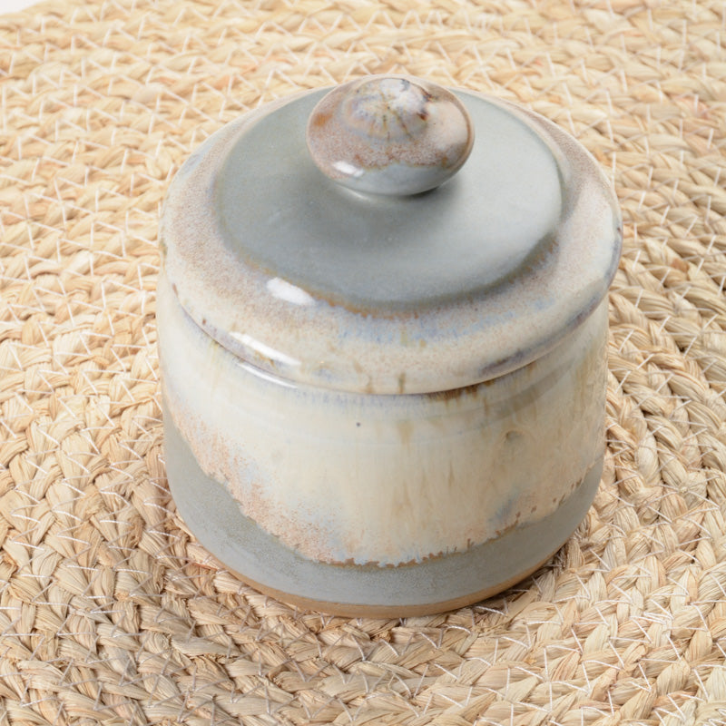 Ceramic Pot With Lid Dual Colour Brown and White / Handmade Ceramic Pickle  Jar Ceramic Jar / Round Kitchen Storage Container Sugar Pot 