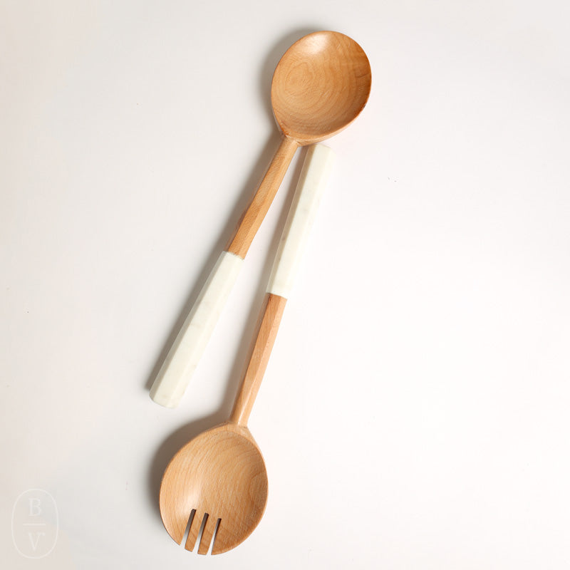 Zodax KENYA WOOD AND MARBLE SALAD SERVER SET